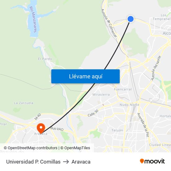 Universidad P. Comillas to Aravaca map