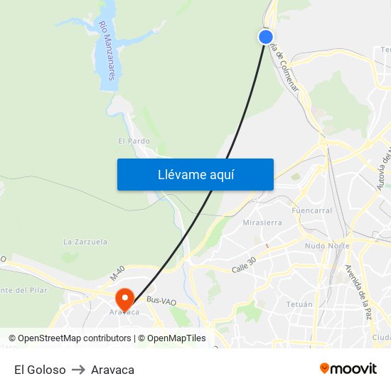 El Goloso to Aravaca map