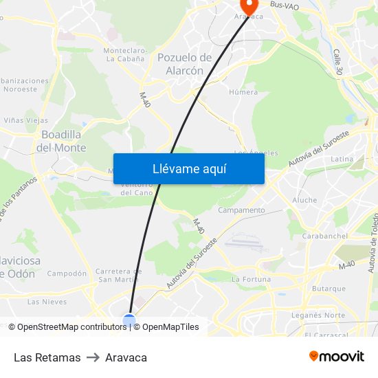 Las Retamas to Aravaca map