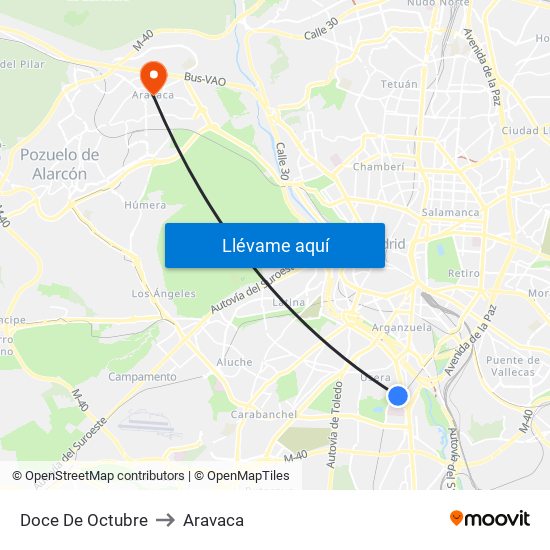 Doce De Octubre to Aravaca map