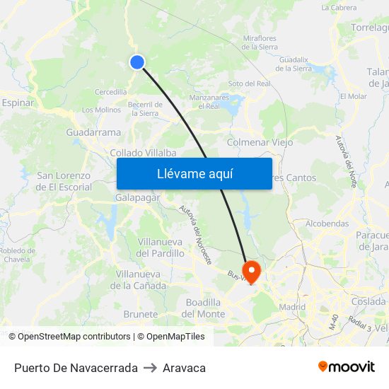 Puerto De Navacerrada to Aravaca map