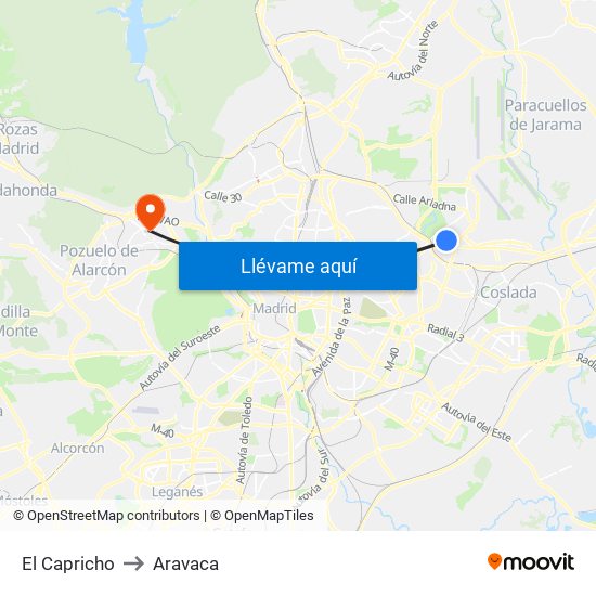 El Capricho to Aravaca map