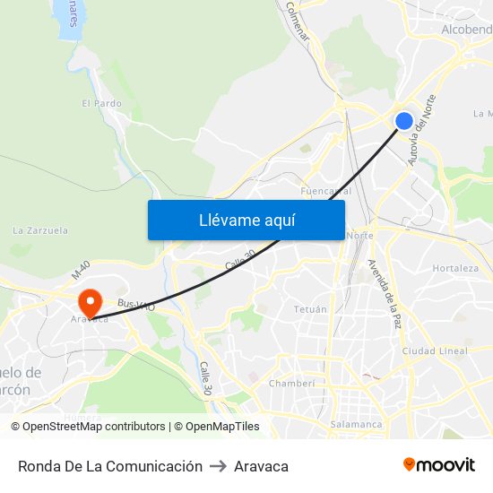 Ronda De La Comunicación to Aravaca map