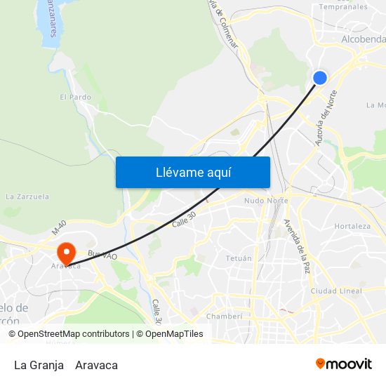 La Granja to Aravaca map