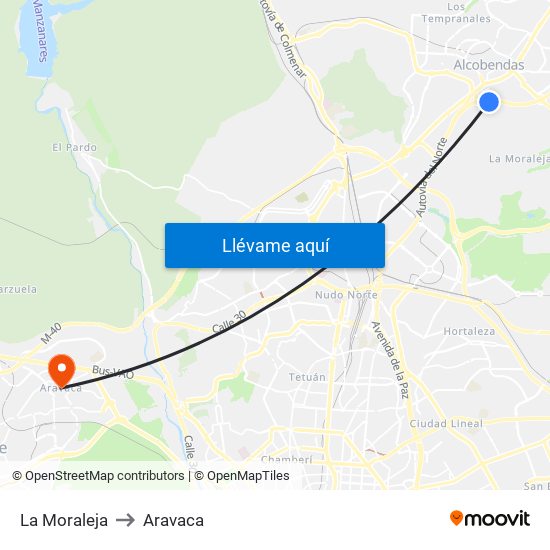 La Moraleja to Aravaca map