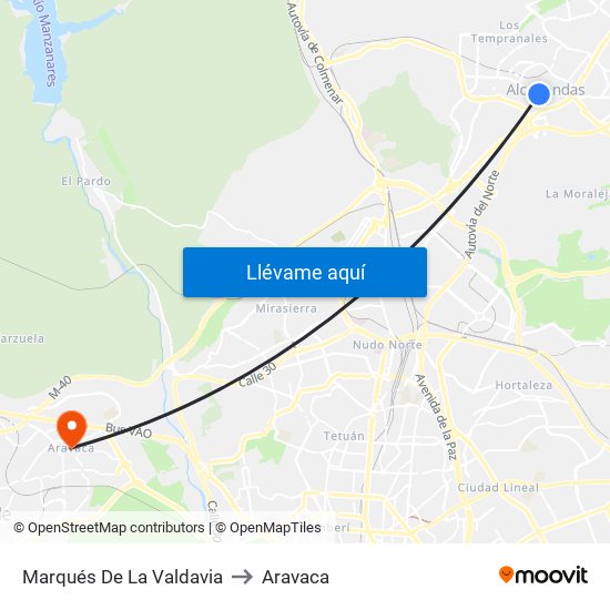 Marqués De La Valdavia to Aravaca map