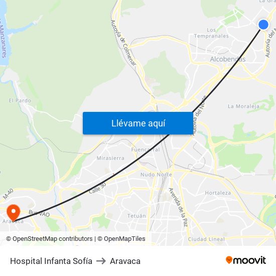 Hospital Infanta Sofía to Aravaca map