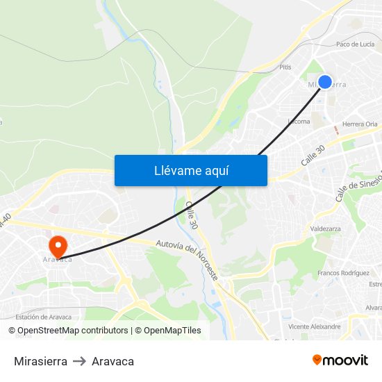 Mirasierra to Aravaca map