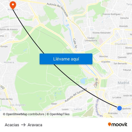 Acacias to Aravaca map