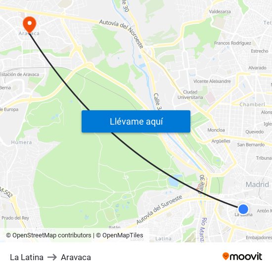 La Latina to Aravaca map