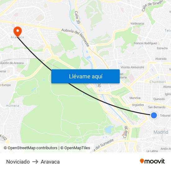 Noviciado to Aravaca map