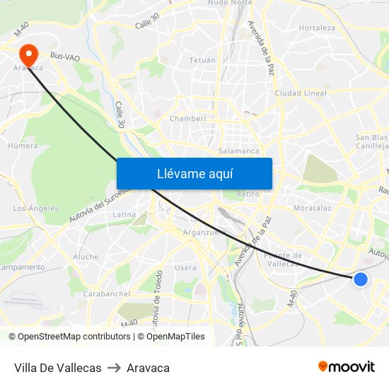 Villa De Vallecas to Aravaca map