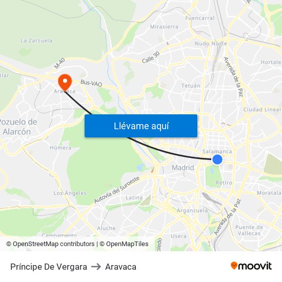 Príncipe De Vergara to Aravaca map