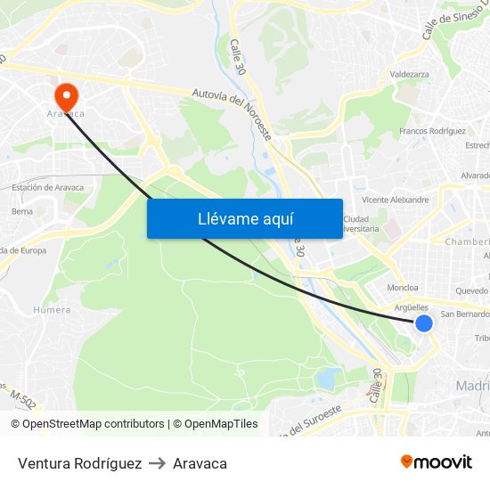 Ventura Rodríguez to Aravaca map