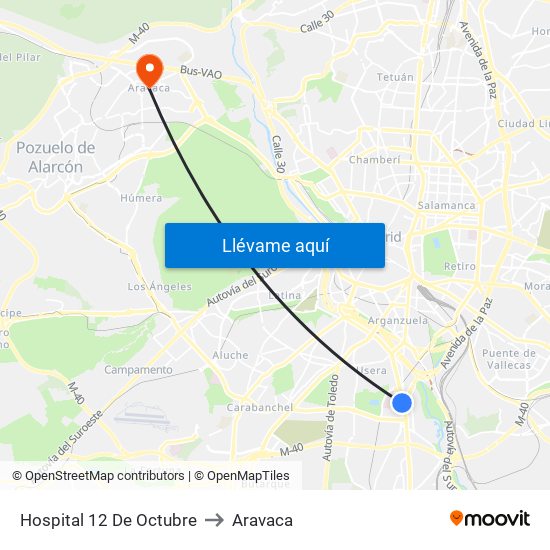 Hospital 12 De Octubre to Aravaca map