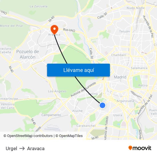 Urgel to Aravaca map