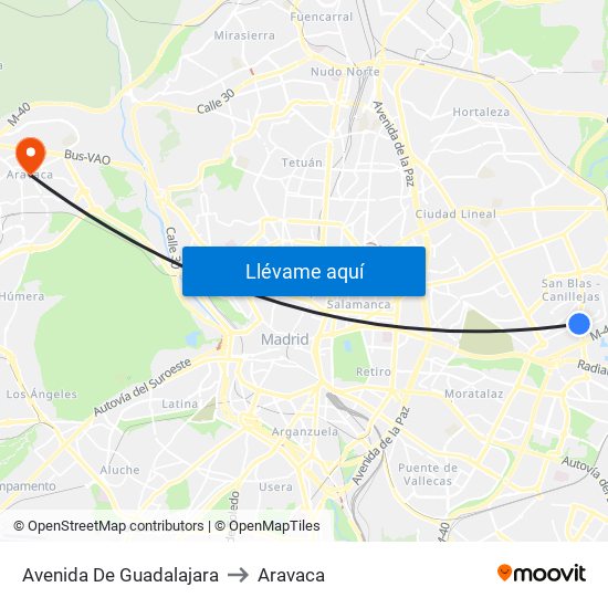 Avenida De Guadalajara to Aravaca map
