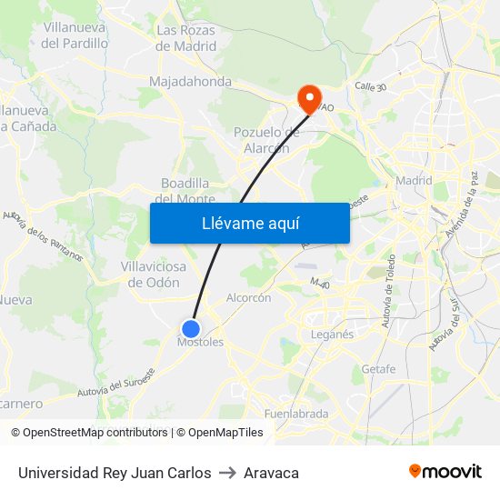 Universidad Rey Juan Carlos to Aravaca map
