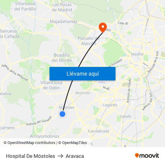 Hospital De Móstoles to Aravaca map
