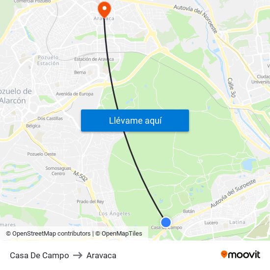 Casa De Campo to Aravaca map