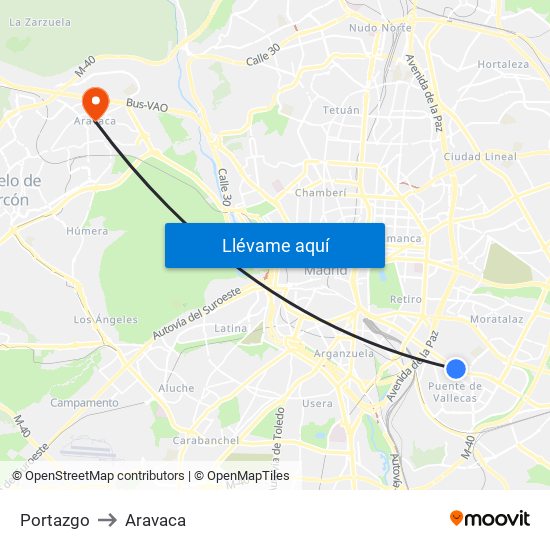 Portazgo to Aravaca map