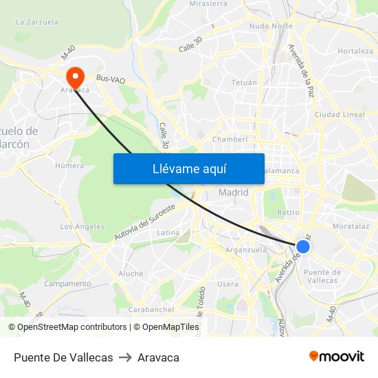 Puente De Vallecas to Aravaca map