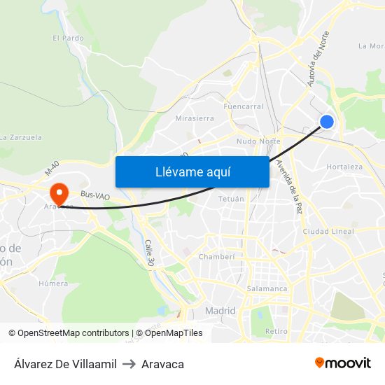 Álvarez De Villaamil to Aravaca map