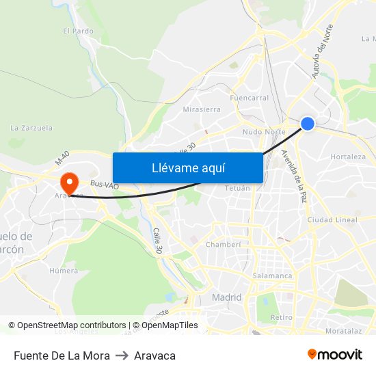 Fuente De La Mora to Aravaca map