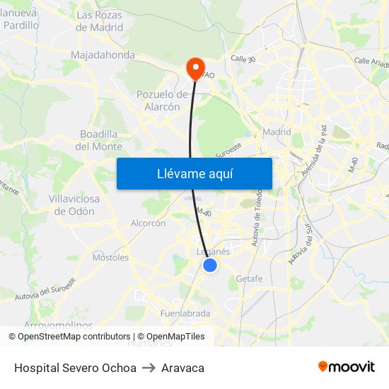 Hospital Severo Ochoa to Aravaca map
