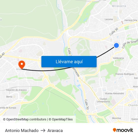 Antonio Machado to Aravaca map