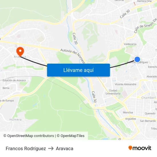 Francos Rodríguez to Aravaca map