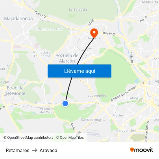 Retamares to Aravaca map