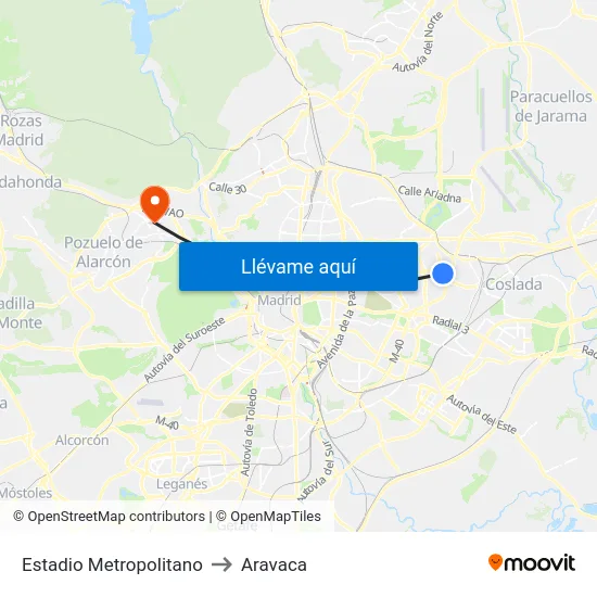 Estadio Metropolitano to Aravaca map