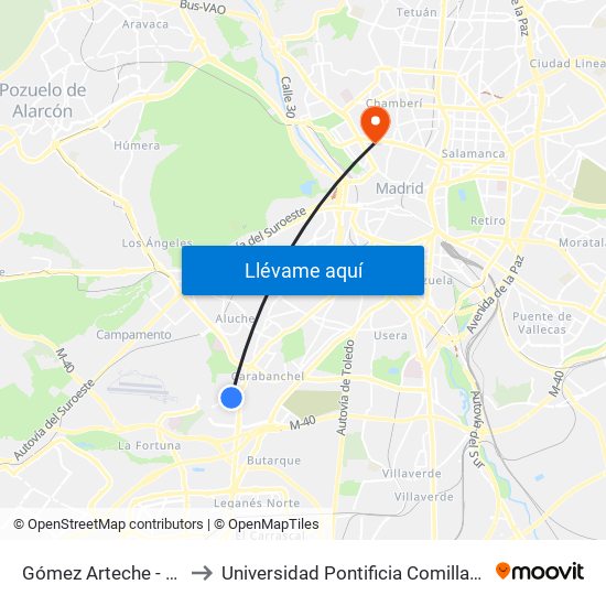 Gómez Arteche - Alzina to Universidad Pontificia Comillas - Icade map