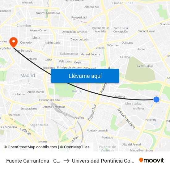 Fuente Carrantona - García Tapia to Universidad Pontificia Comillas - Icade map
