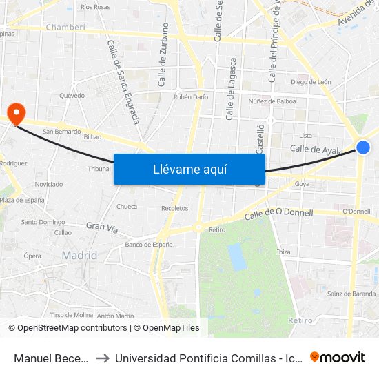 Manuel Becerra to Universidad Pontificia Comillas - Icade map