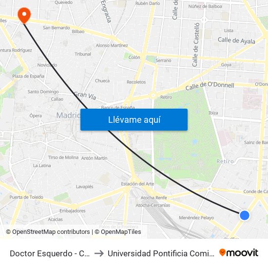 Doctor Esquerdo - Cavanilles to Universidad Pontificia Comillas - Icade map