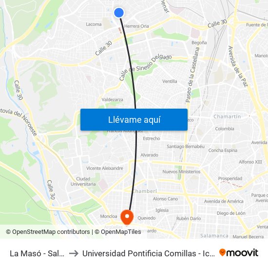 La Masó - Salou to Universidad Pontificia Comillas - Icade map