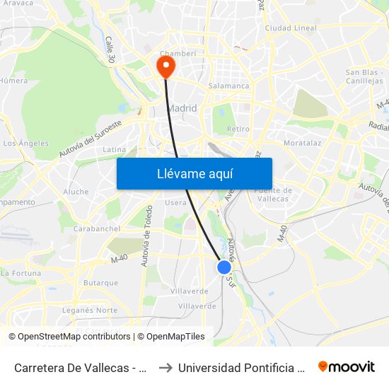 Carretera De Vallecas - Avenida Rosales to Universidad Pontificia Comillas - Icade map