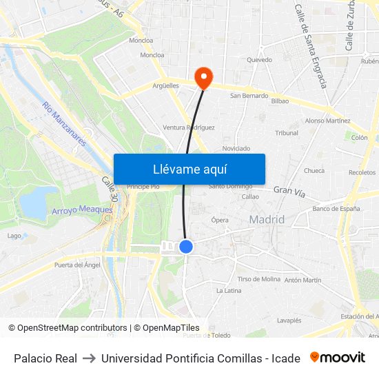 Palacio Real to Universidad Pontificia Comillas - Icade map