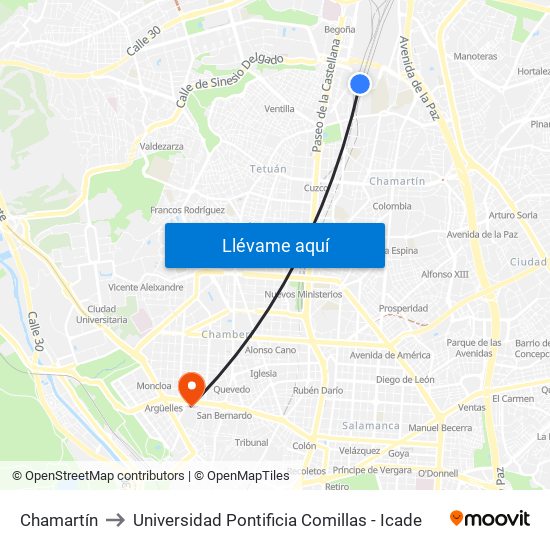 Chamartín to Universidad Pontificia Comillas - Icade map