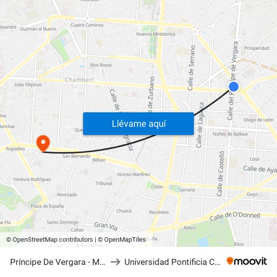 Príncipe De Vergara - María De Molina to Universidad Pontificia Comillas - Icade map