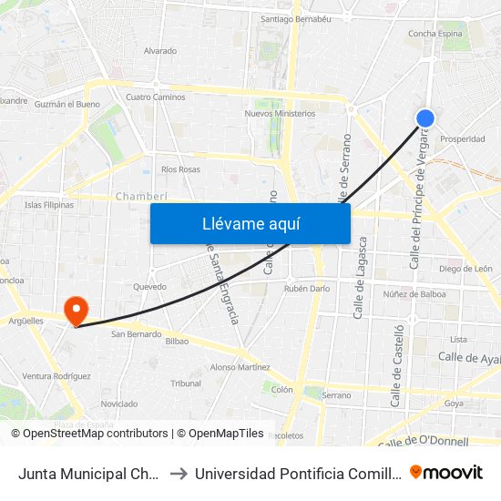 Junta Municipal Chamartín to Universidad Pontificia Comillas - Icade map