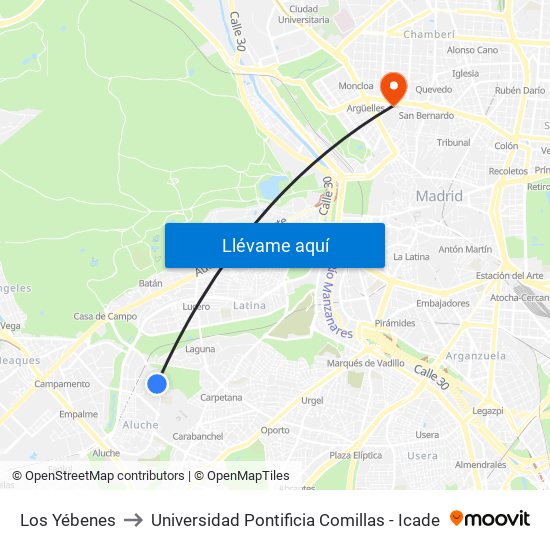 Los Yébenes to Universidad Pontificia Comillas - Icade map