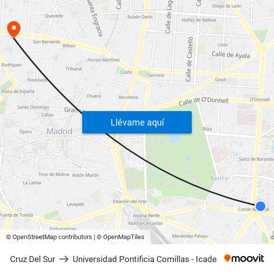 Cruz Del Sur to Universidad Pontificia Comillas - Icade map