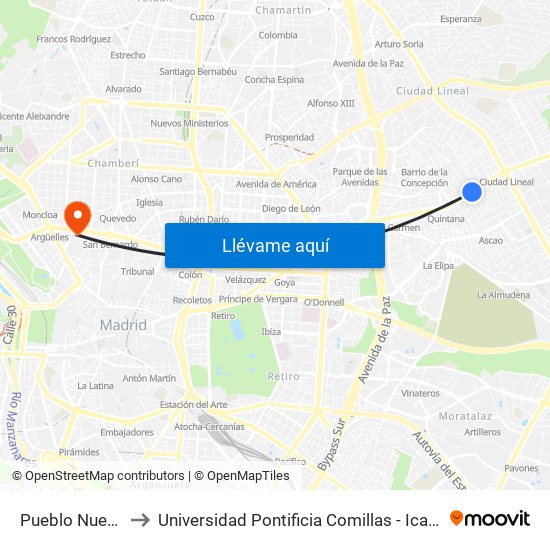 Pueblo Nuevo to Universidad Pontificia Comillas - Icade map