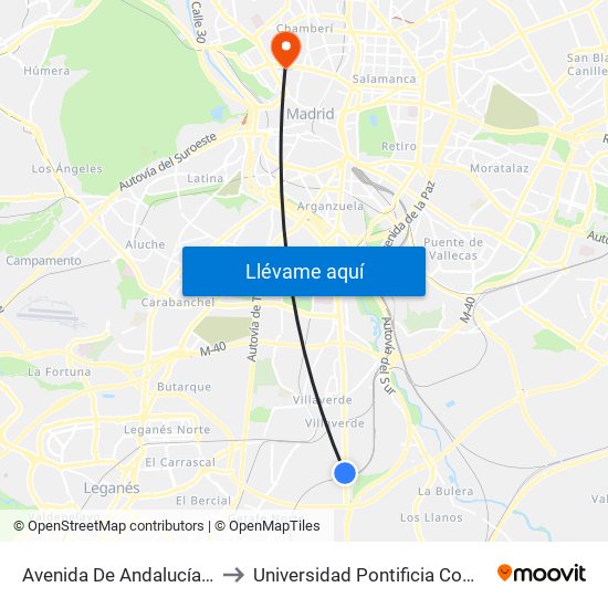 Avenida De Andalucía - Marconi to Universidad Pontificia Comillas - Icade map