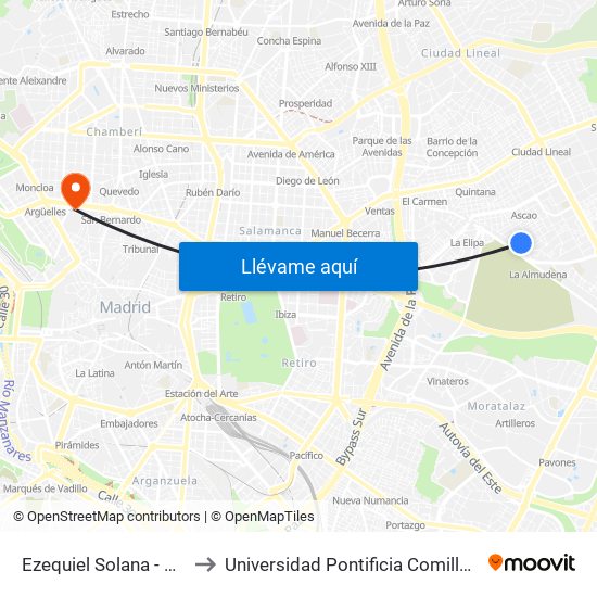 Ezequiel Solana - Arriaga to Universidad Pontificia Comillas - Icade map
