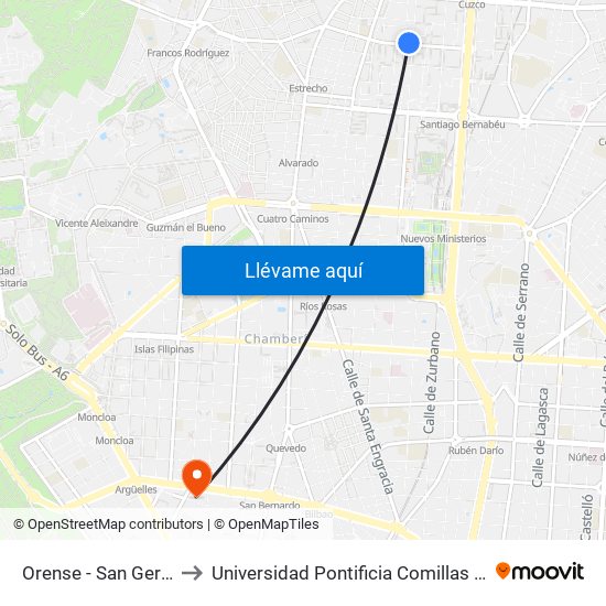 Orense - San Germán to Universidad Pontificia Comillas - Icade map