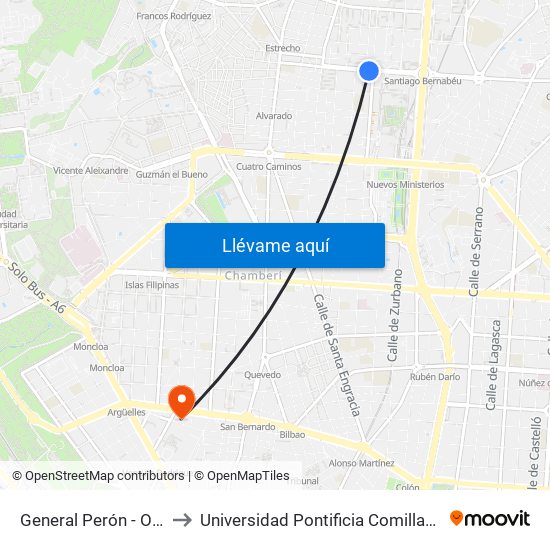 General Perón - Orense to Universidad Pontificia Comillas - Icade map